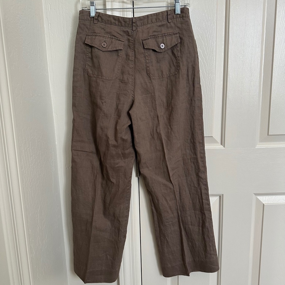 Chelsea & Theodore 100% Linen Wide Leg Utility Pants -‎ Chocolate Brown - Size 4 - Picture 3 of 7
